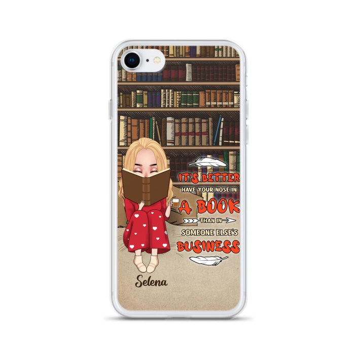 Custom Personalized Reading Chibi Girl Phone Case - Gift Idea For Reading Lover - It's Better To Have Your Nose In A Book - Case For iPhone And Samsung