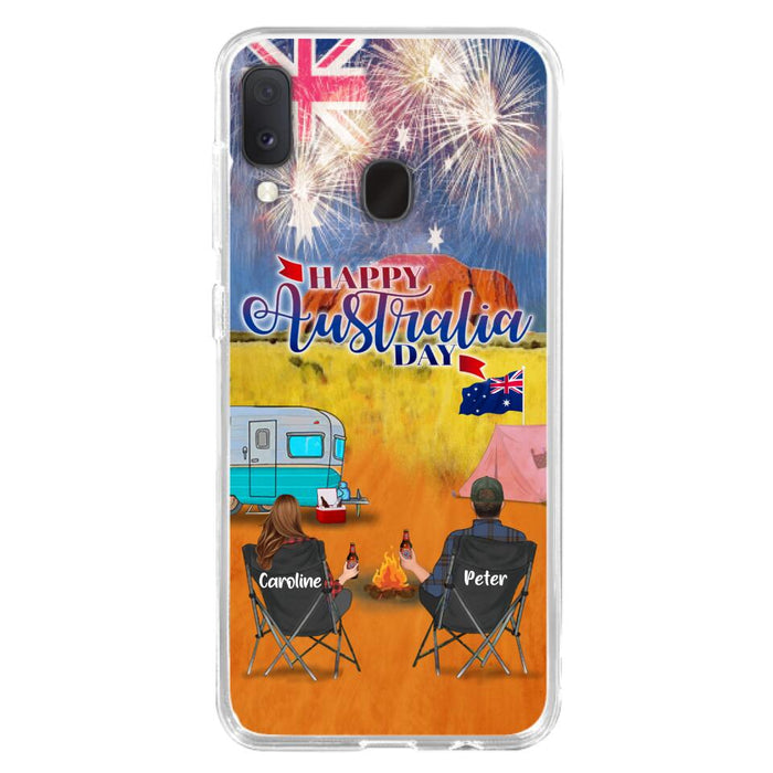 Custom Personalized Camping Happy Australia Day Phone Case - Couple/ Parents With Upto 2 Kids And 2 Pets - Gift Idea For Camping Lover - Case For iPhone And Samsung