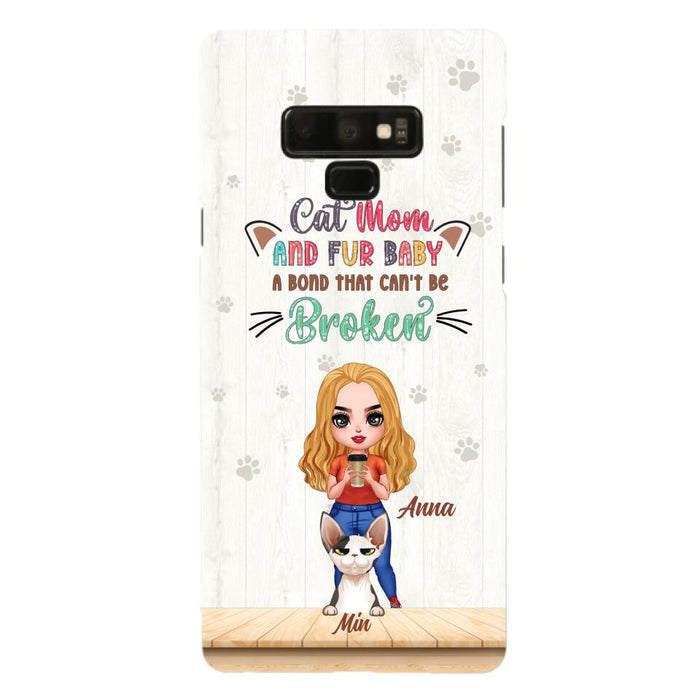 Custom Personalized Cat Mom Chibi Phone Case - Gift Idea For Mother's Day/ Cat Lovers With Upto 6 Cats - Cat Mom And Fur Baby A Bond That Can't Be Broken - Case For iPhone And Samsung