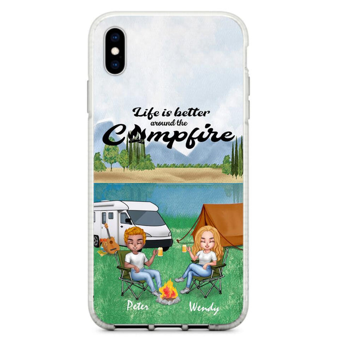 Custom Personalized Camping Couple With Dog Phone Case - Couple With Upto 3 Dogs - Gift Idea For Dog/ Camping Lover - Let's Be Adventurers - Case For iPhone And Samsung