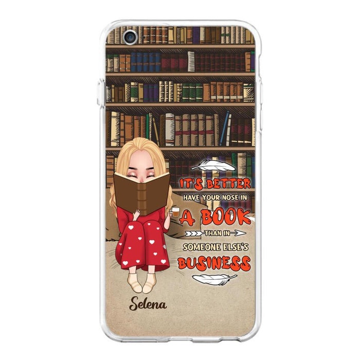 Custom Personalized Reading Chibi Girl Phone Case - Gift Idea For Reading Lover - It's Better To Have Your Nose In A Book - Case For iPhone And Samsung