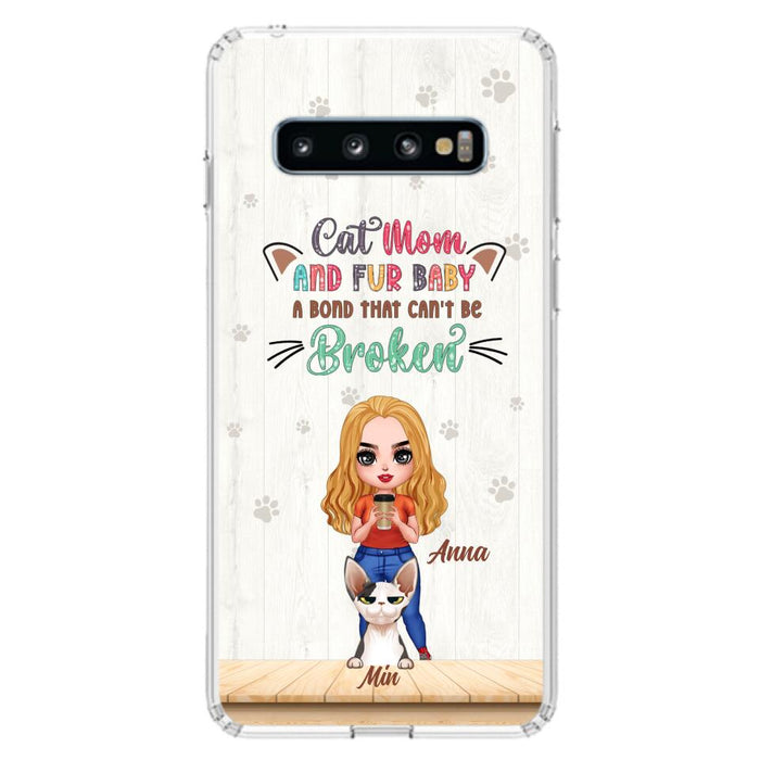 Custom Personalized Cat Mom Chibi Phone Case - Gift Idea For Mother's Day/ Cat Lovers With Upto 6 Cats - Cat Mom And Fur Baby A Bond That Can't Be Broken - Case For iPhone And Samsung