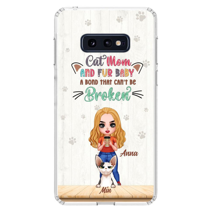 Custom Personalized Cat Mom Chibi Phone Case - Gift Idea For Mother's Day/ Cat Lovers With Upto 6 Cats - Cat Mom And Fur Baby A Bond That Can't Be Broken - Case For iPhone And Samsung