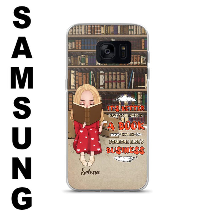 Custom Personalized Reading Chibi Girl Phone Case - Gift Idea For Reading Lover - It's Better To Have Your Nose In A Book - Case For iPhone And Samsung