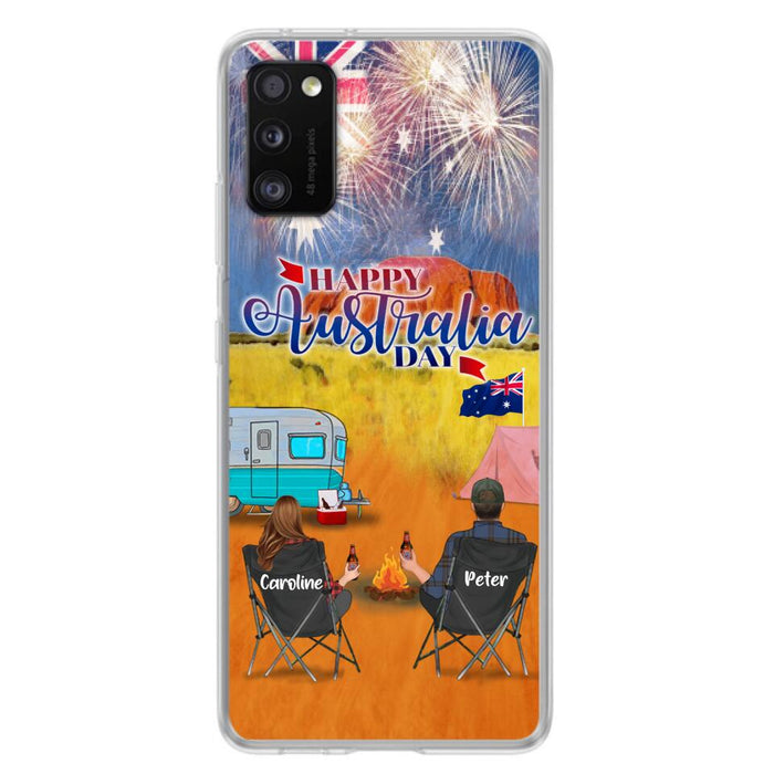 Custom Personalized Camping Happy Australia Day Phone Case - Couple/ Parents With Upto 2 Kids And 2 Pets - Gift Idea For Camping Lover - Case For iPhone And Samsung