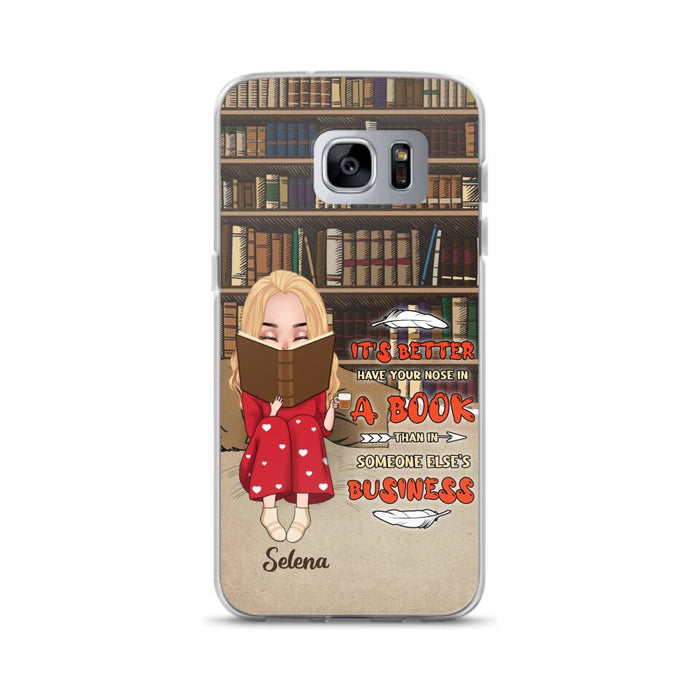 Custom Personalized Reading Chibi Girl Phone Case - Gift Idea For Reading Lover - It's Better To Have Your Nose In A Book - Case For iPhone And Samsung