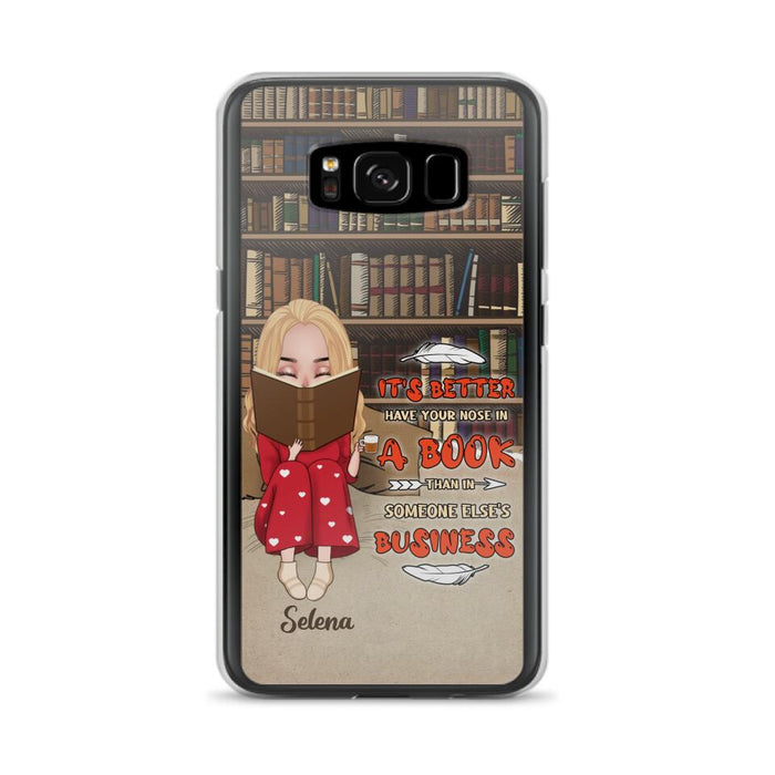 Custom Personalized Reading Chibi Girl Phone Case - Gift Idea For Reading Lover - It's Better To Have Your Nose In A Book - Case For iPhone And Samsung