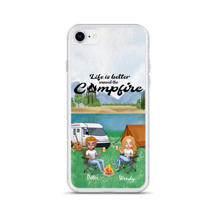 Custom Personalized Camping Couple With Dog Phone Case - Couple With Upto 3 Dogs - Gift Idea For Dog/ Camping Lover - Let's Be Adventurers - Case For iPhone And Samsung