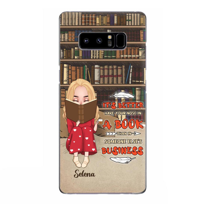 Custom Personalized Reading Chibi Girl Phone Case - Gift Idea For Reading Lover - It's Better To Have Your Nose In A Book - Case For iPhone And Samsung