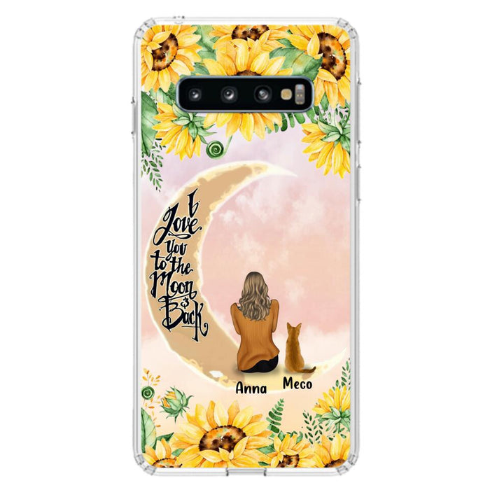 Custom Personalized Cat Sun Flower Phone Case - Upto 6 Cats - Gift Idea For Cat Lover - I Love You To The Moon And Back - Case For iPhone And Samsung