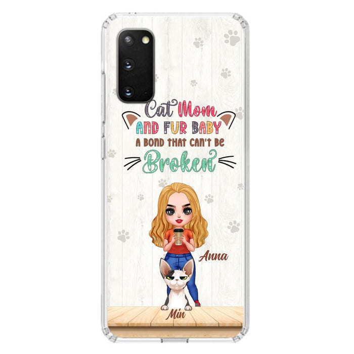 Custom Personalized Cat Mom Chibi Phone Case - Gift Idea For Mother's Day/ Cat Lovers With Upto 6 Cats - Cat Mom And Fur Baby A Bond That Can't Be Broken - Case For iPhone And Samsung