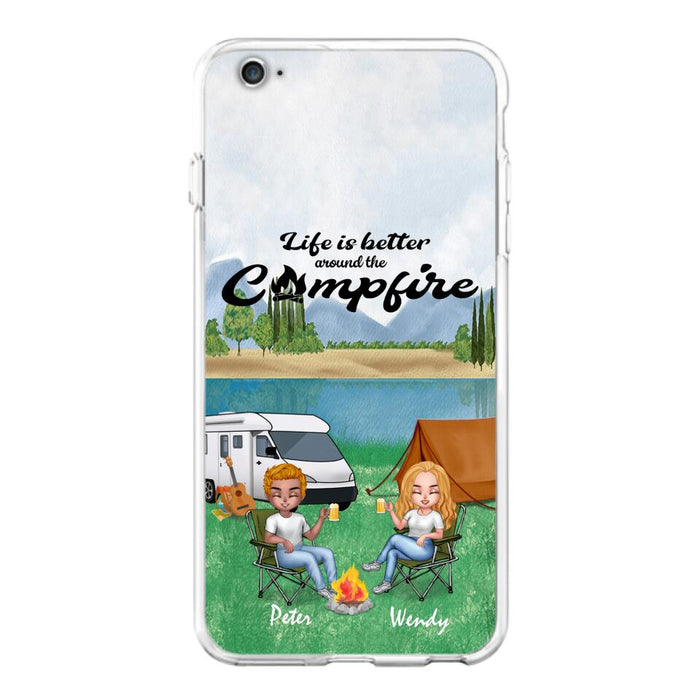 Custom Personalized Camping Couple With Dog Phone Case - Couple With Upto 3 Dogs - Gift Idea For Dog/ Camping Lover - Let's Be Adventurers - Case For iPhone And Samsung