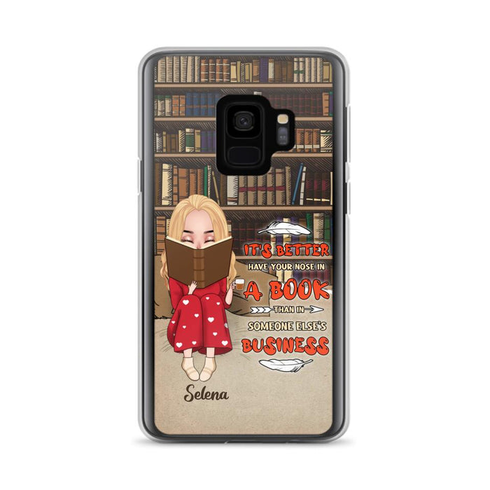 Custom Personalized Reading Chibi Girl Phone Case - Gift Idea For Reading Lover - It's Better To Have Your Nose In A Book - Case For iPhone And Samsung