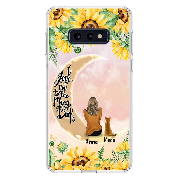 Custom Personalized Cat Sun Flower Phone Case - Upto 6 Cats - Gift Idea For Cat Lover - I Love You To The Moon And Back - Case For iPhone And Samsung