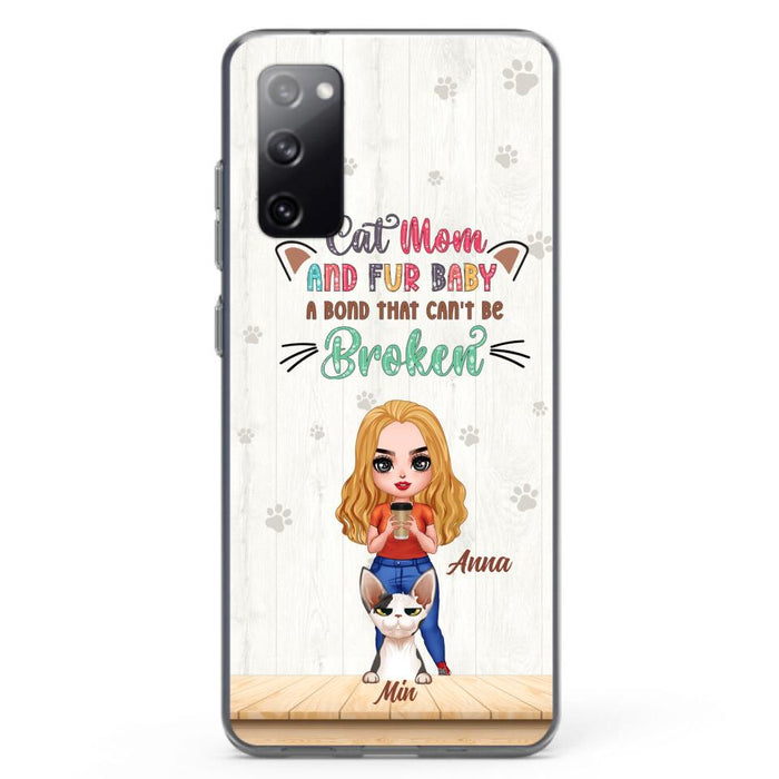 Custom Personalized Cat Mom Chibi Phone Case - Gift Idea For Mother's Day/ Cat Lovers With Upto 6 Cats - Cat Mom And Fur Baby A Bond That Can't Be Broken - Case For iPhone And Samsung