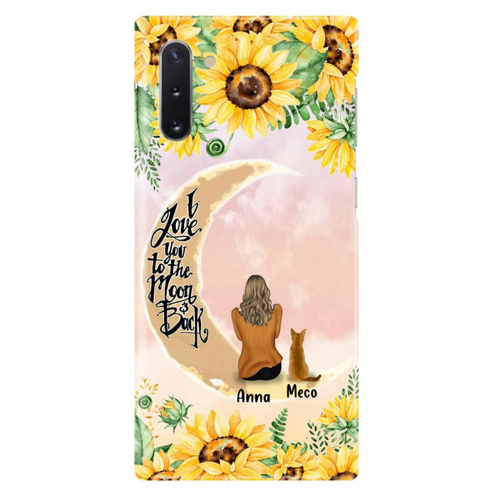 Custom Personalized Cat Sun Flower Phone Case - Upto 6 Cats - Gift Idea For Cat Lover - I Love You To The Moon And Back - Case For iPhone And Samsung