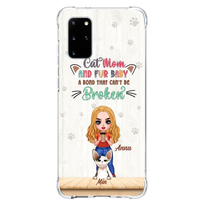 Custom Personalized Cat Mom Chibi Phone Case - Gift Idea For Mother's Day/ Cat Lovers With Upto 6 Cats - Cat Mom And Fur Baby A Bond That Can't Be Broken - Case For iPhone And Samsung