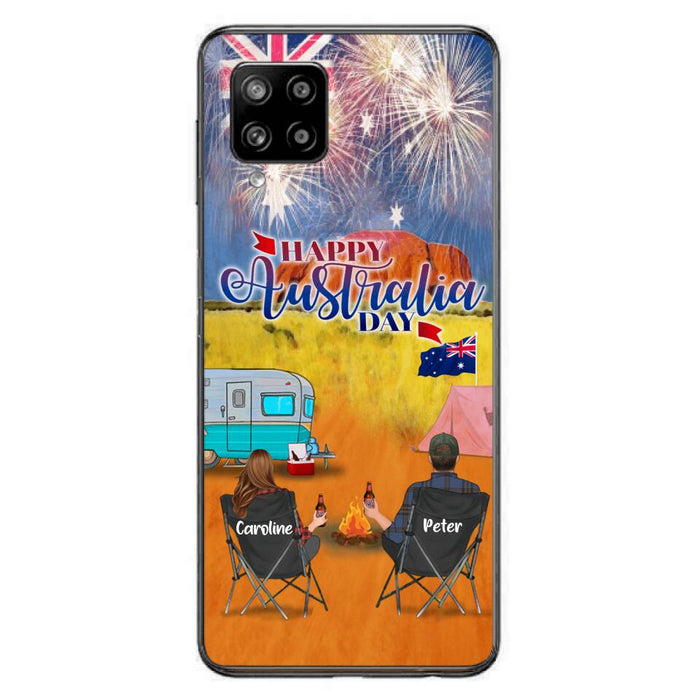 Custom Personalized Camping Happy Australia Day Phone Case - Couple/ Parents With Upto 2 Kids And 2 Pets - Gift Idea For Camping Lover - Case For iPhone And Samsung