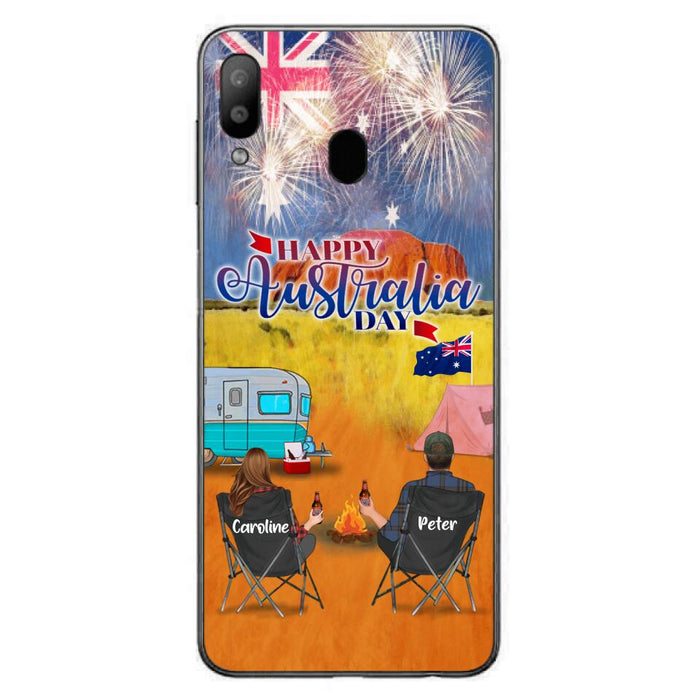 Custom Personalized Camping Happy Australia Day Phone Case - Couple/ Parents With Upto 2 Kids And 2 Pets - Gift Idea For Camping Lover - Case For iPhone And Samsung