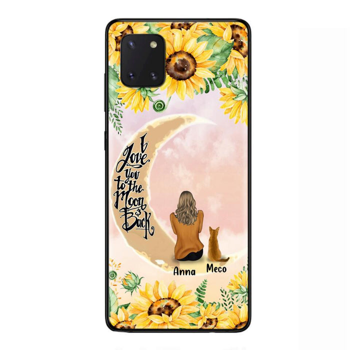 Custom Personalized Cat Sun Flower Phone Case - Upto 6 Cats - Gift Idea For Cat Lover - I Love You To The Moon And Back - Case For iPhone And Samsung