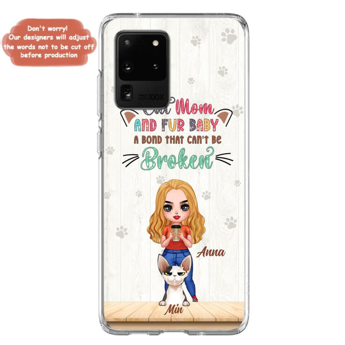 Custom Personalized Cat Mom Chibi Phone Case - Gift Idea For Mother's Day/ Cat Lovers With Upto 6 Cats - Cat Mom And Fur Baby A Bond That Can't Be Broken - Case For iPhone And Samsung