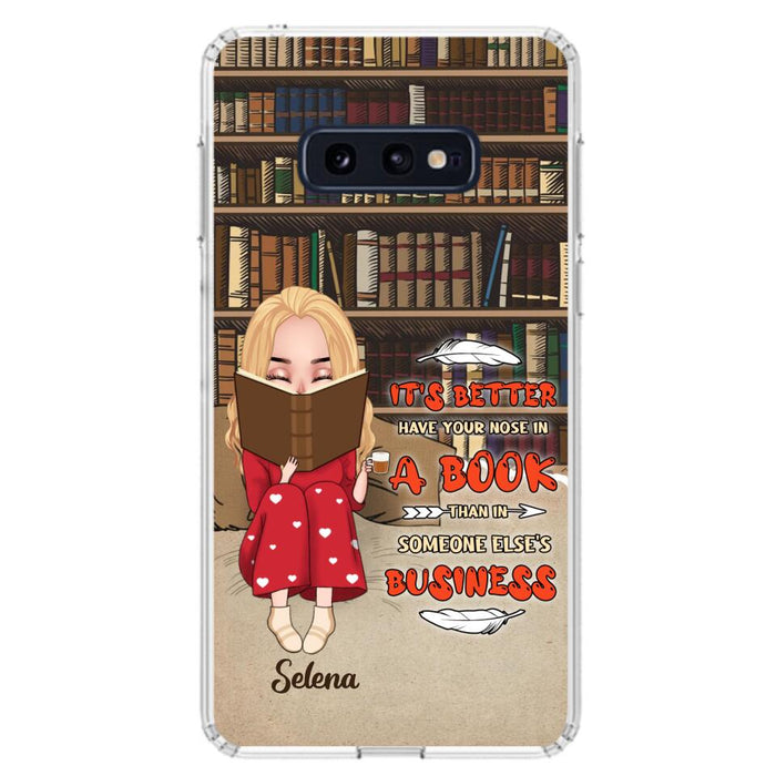 Custom Personalized Reading Chibi Girl Phone Case - Gift Idea For Reading Lover - It's Better To Have Your Nose In A Book - Case For iPhone And Samsung