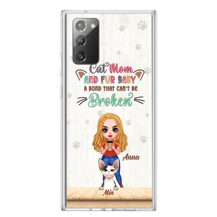 Custom Personalized Cat Mom Chibi Phone Case - Gift Idea For Mother's Day/ Cat Lovers With Upto 6 Cats - Cat Mom And Fur Baby A Bond That Can't Be Broken - Case For iPhone And Samsung