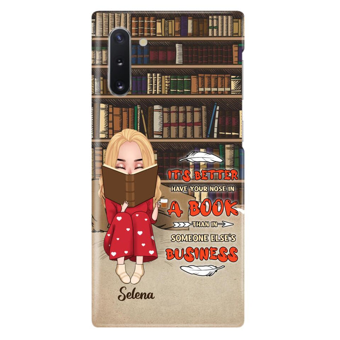 Custom Personalized Reading Chibi Girl Phone Case - Gift Idea For Reading Lover - It's Better To Have Your Nose In A Book - Case For iPhone And Samsung