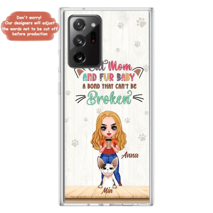 Custom Personalized Cat Mom Chibi Phone Case - Gift Idea For Mother's Day/ Cat Lovers With Upto 6 Cats - Cat Mom And Fur Baby A Bond That Can't Be Broken - Case For iPhone And Samsung