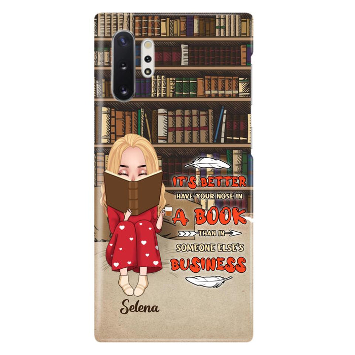 Custom Personalized Reading Chibi Girl Phone Case - Gift Idea For Reading Lover - It's Better To Have Your Nose In A Book - Case For iPhone And Samsung