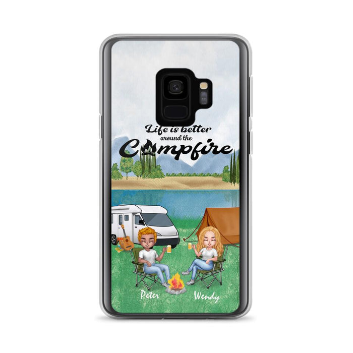 Custom Personalized Camping Couple With Dog Phone Case - Couple With Upto 3 Dogs - Gift Idea For Dog/ Camping Lover - Let's Be Adventurers - Case For iPhone And Samsung