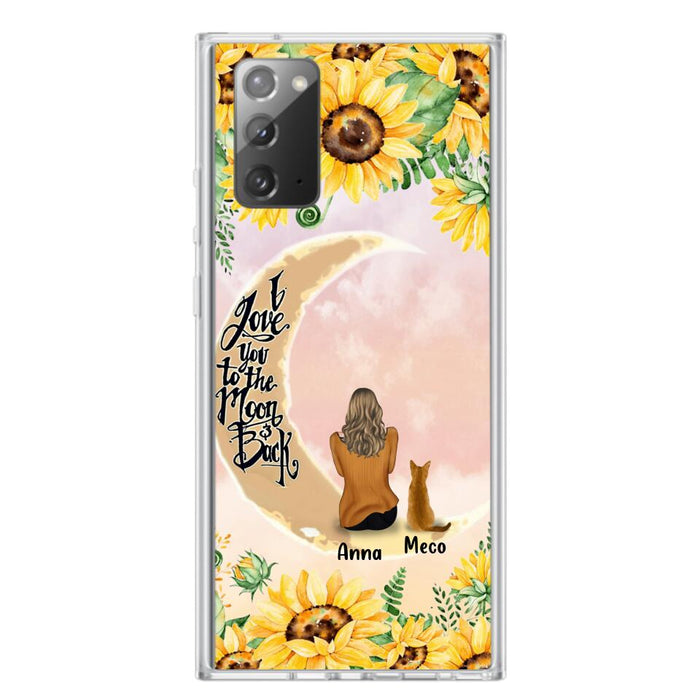 Custom Personalized Cat Sun Flower Phone Case - Upto 6 Cats - Gift Idea For Cat Lover - I Love You To The Moon And Back - Case For iPhone And Samsung