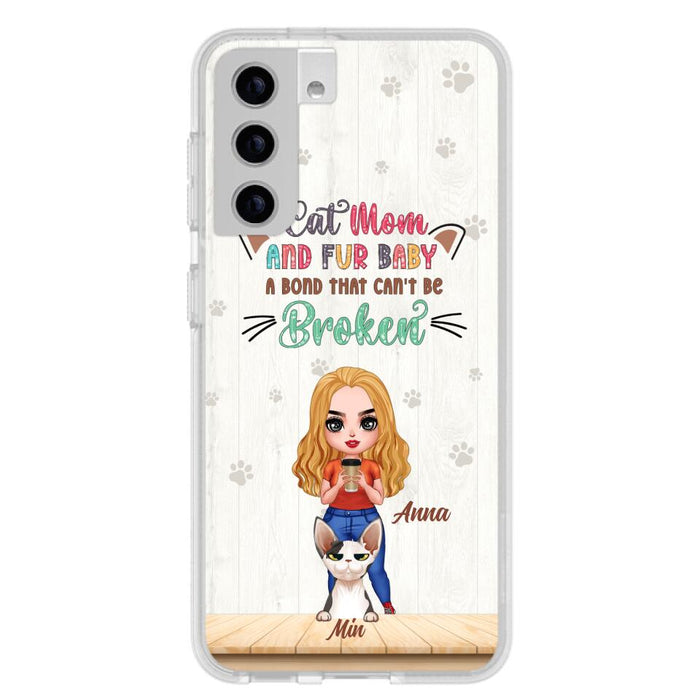 Custom Personalized Cat Mom Chibi Phone Case - Gift Idea For Mother's Day/ Cat Lovers With Upto 6 Cats - Cat Mom And Fur Baby A Bond That Can't Be Broken - Case For iPhone And Samsung