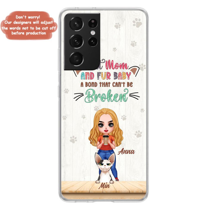 Custom Personalized Cat Mom Chibi Phone Case - Gift Idea For Mother's Day/ Cat Lovers With Upto 6 Cats - Cat Mom And Fur Baby A Bond That Can't Be Broken - Case For iPhone And Samsung