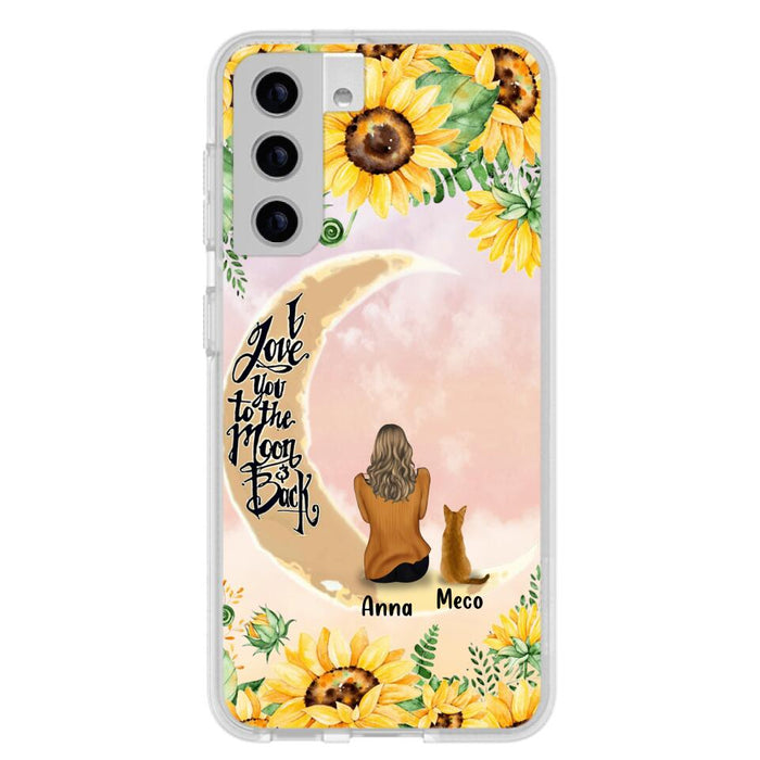 Custom Personalized Cat Sun Flower Phone Case - Upto 6 Cats - Gift Idea For Cat Lover - I Love You To The Moon And Back - Case For iPhone And Samsung