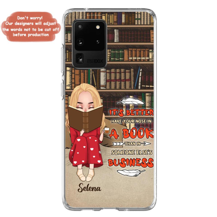 Custom Personalized Reading Chibi Girl Phone Case - Gift Idea For Reading Lover - It's Better To Have Your Nose In A Book - Case For iPhone And Samsung