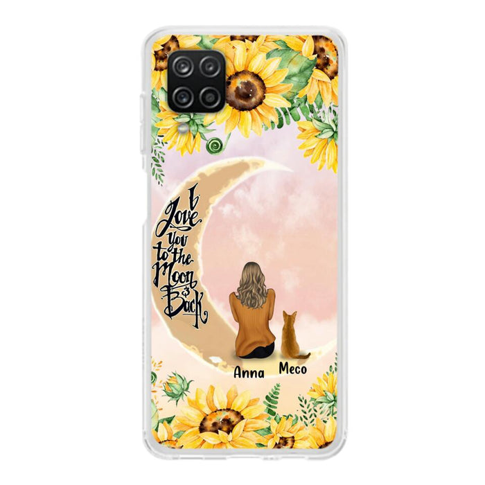 Custom Personalized Cat Sun Flower Phone Case - Upto 6 Cats - Gift Idea For Cat Lover - I Love You To The Moon And Back - Case For iPhone And Samsung