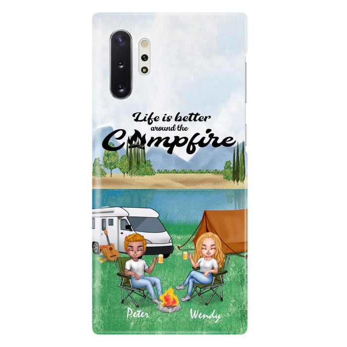 Custom Personalized Camping Couple With Dog Phone Case - Couple With Upto 3 Dogs - Gift Idea For Dog/ Camping Lover - Let's Be Adventurers - Case For iPhone And Samsung