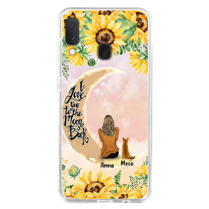 Custom Personalized Cat Sun Flower Phone Case - Upto 6 Cats - Gift Idea For Cat Lover - I Love You To The Moon And Back - Case For iPhone And Samsung