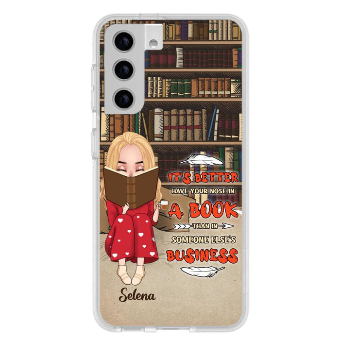 Custom Personalized Reading Chibi Girl Phone Case - Gift Idea For Reading Lover - It's Better To Have Your Nose In A Book - Case For iPhone And Samsung