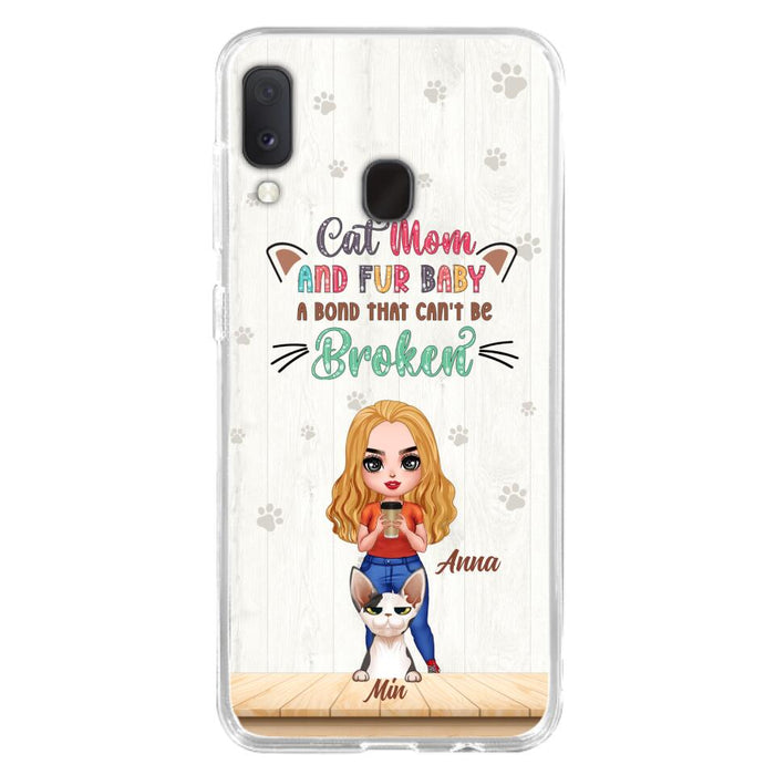 Custom Personalized Cat Mom Chibi Phone Case - Gift Idea For Mother's Day/ Cat Lovers With Upto 6 Cats - Cat Mom And Fur Baby A Bond That Can't Be Broken - Case For iPhone And Samsung