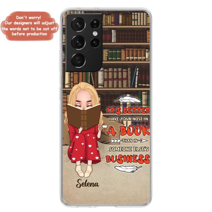 Custom Personalized Reading Chibi Girl Phone Case - Gift Idea For Reading Lover - It's Better To Have Your Nose In A Book - Case For iPhone And Samsung