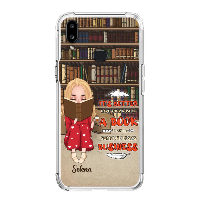 Custom Personalized Reading Chibi Girl Phone Case - Gift Idea For Reading Lover - It's Better To Have Your Nose In A Book - Case For iPhone And Samsung