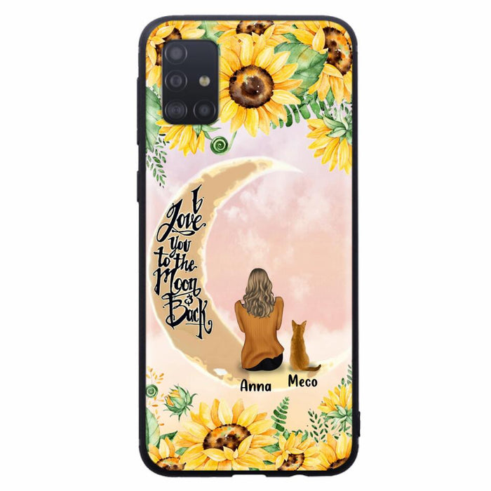 Custom Personalized Cat Sun Flower Phone Case - Upto 6 Cats - Gift Idea For Cat Lover - I Love You To The Moon And Back - Case For iPhone And Samsung