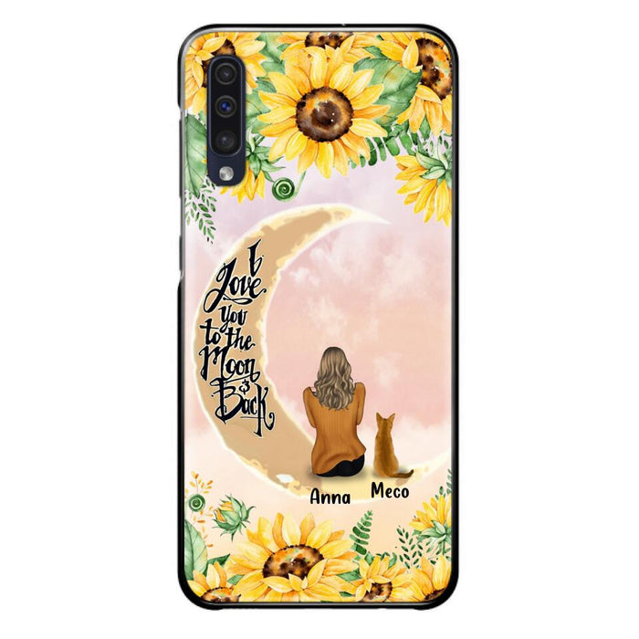 Custom Personalized Cat Sun Flower Phone Case - Upto 6 Cats - Gift Idea For Cat Lover - I Love You To The Moon And Back - Case For iPhone And Samsung