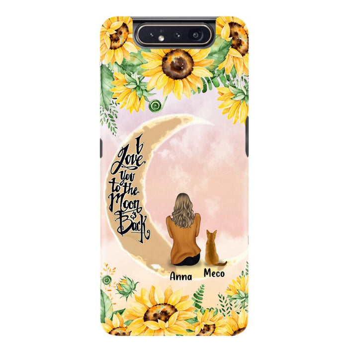 Custom Personalized Cat Sun Flower Phone Case - Upto 6 Cats - Gift Idea For Cat Lover - I Love You To The Moon And Back - Case For iPhone And Samsung