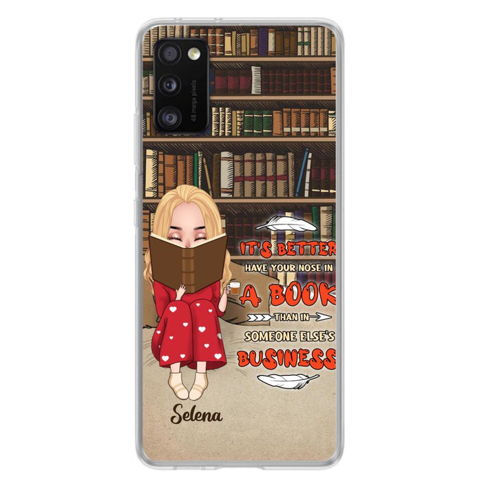 Custom Personalized Reading Chibi Girl Phone Case - Gift Idea For Reading Lover - It's Better To Have Your Nose In A Book - Case For iPhone And Samsung