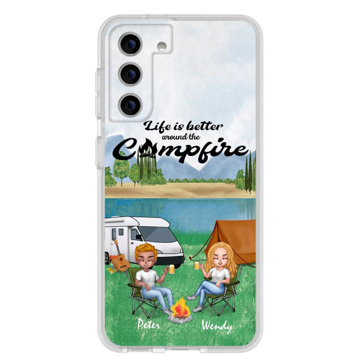 Custom Personalized Camping Couple With Dog Phone Case - Couple With Upto 3 Dogs - Gift Idea For Dog/ Camping Lover - Let's Be Adventurers - Case For iPhone And Samsung