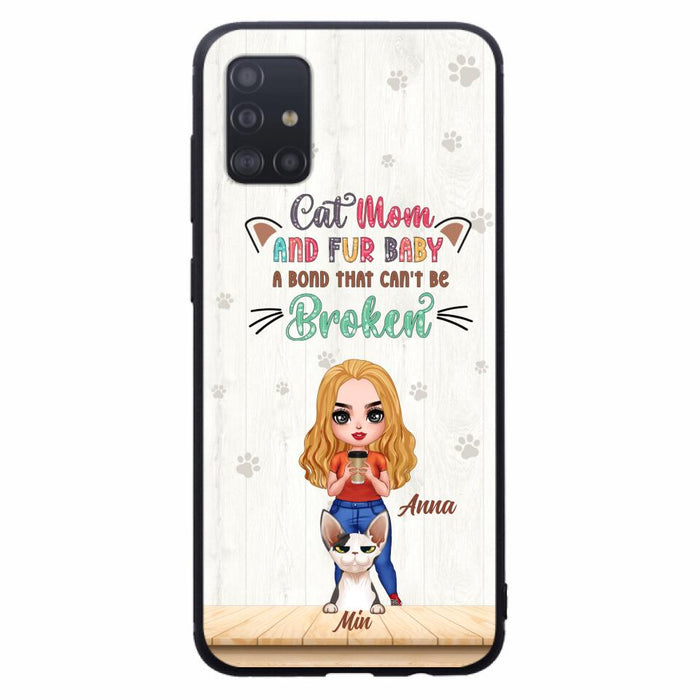 Custom Personalized Cat Mom Chibi Phone Case - Gift Idea For Mother's Day/ Cat Lovers With Upto 6 Cats - Cat Mom And Fur Baby A Bond That Can't Be Broken - Case For iPhone And Samsung