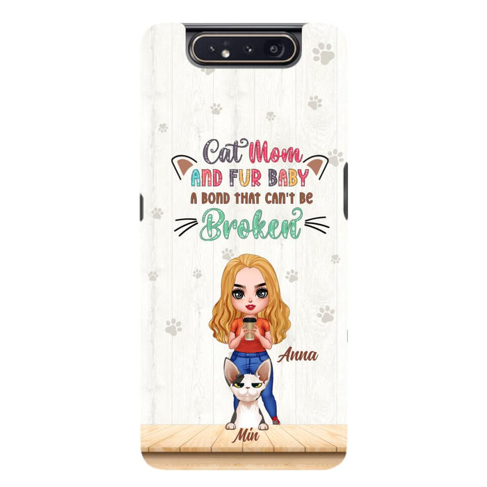 Custom Personalized Cat Mom Chibi Phone Case - Gift Idea For Mother's Day/ Cat Lovers With Upto 6 Cats - Cat Mom And Fur Baby A Bond That Can't Be Broken - Case For iPhone And Samsung